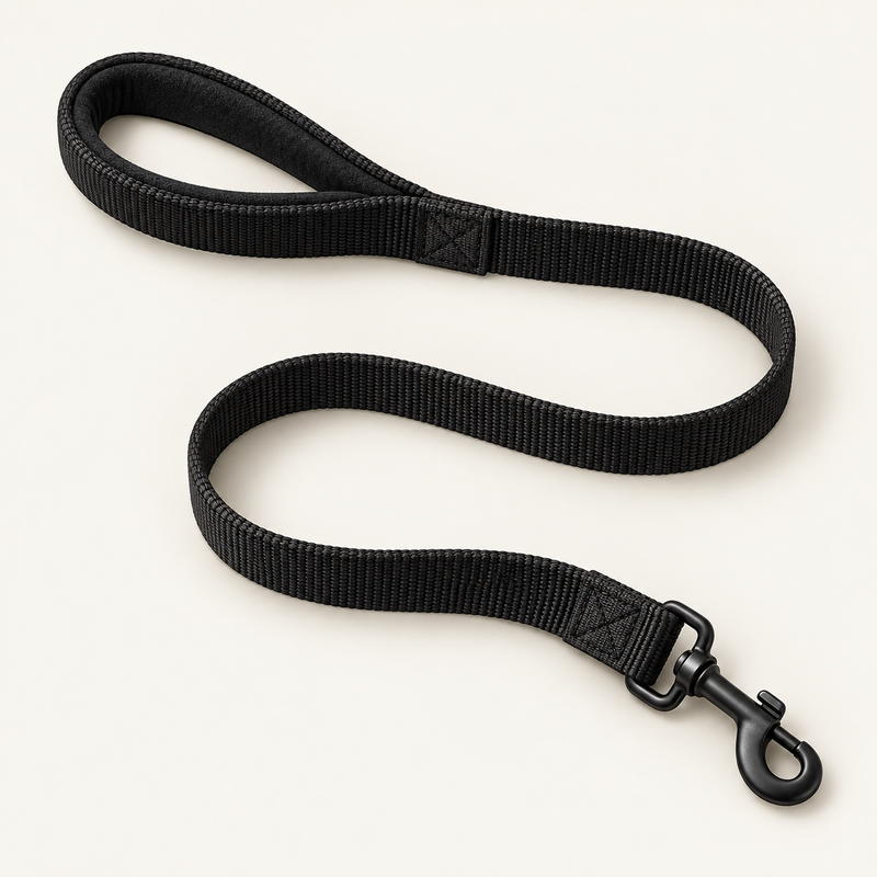 Black nylon dog leash with swivel snap