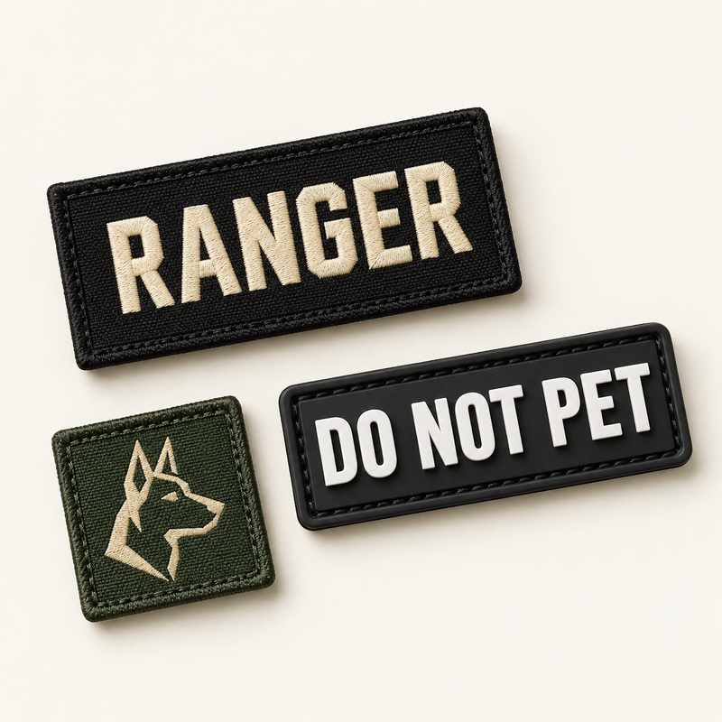 Embroidered name and message patches for dog collars